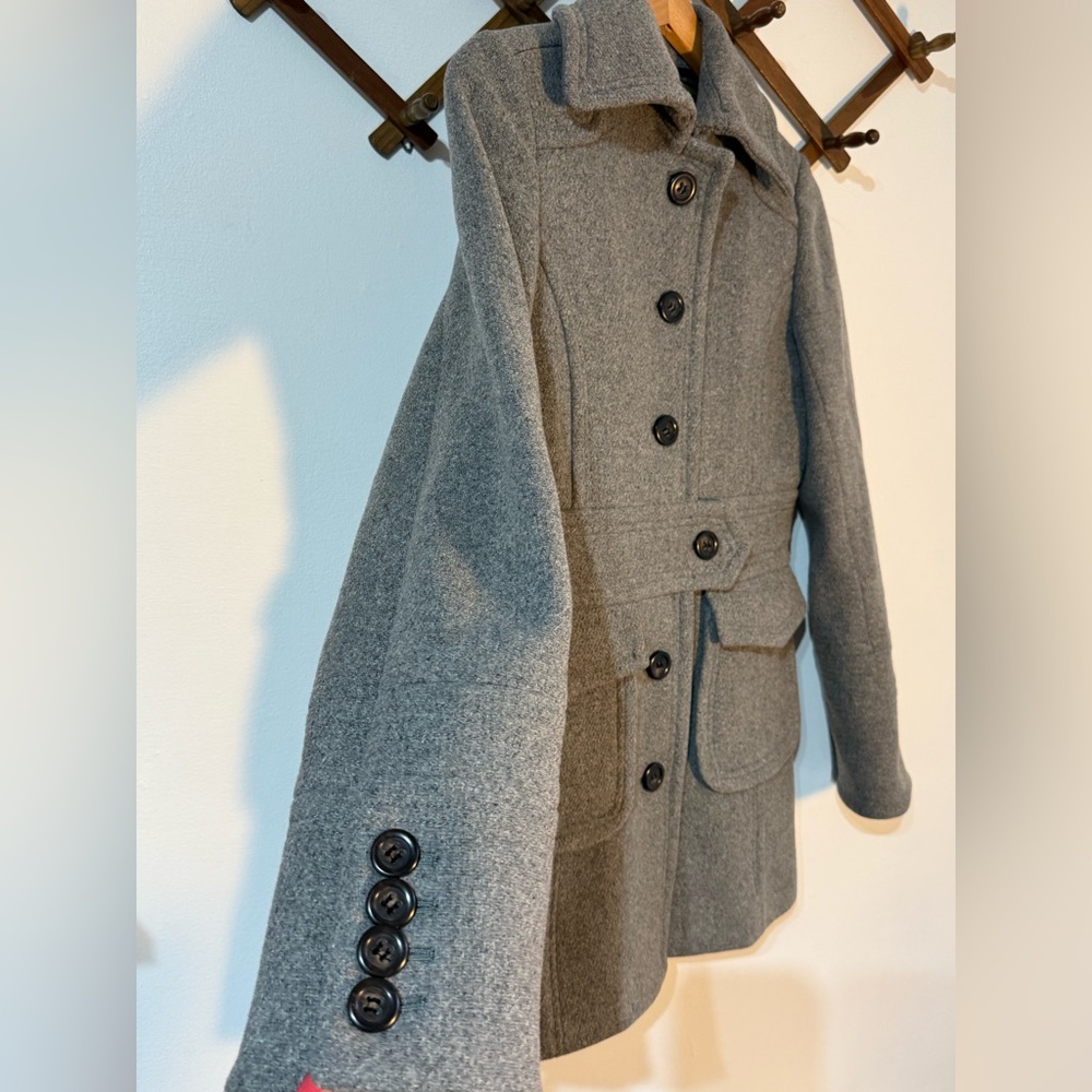 J Crew Women Gray Wool Blend Peacoat Belted Pockets Size 4 EUC - Picture 11 of 11
